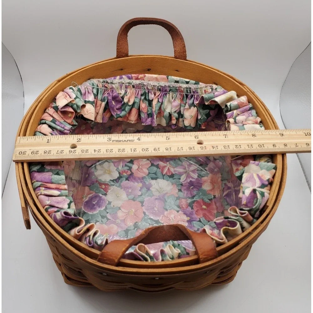 Longaberger Petunia Basket Handwoven Dresden OH Liner Tie-On Signed 1997‎